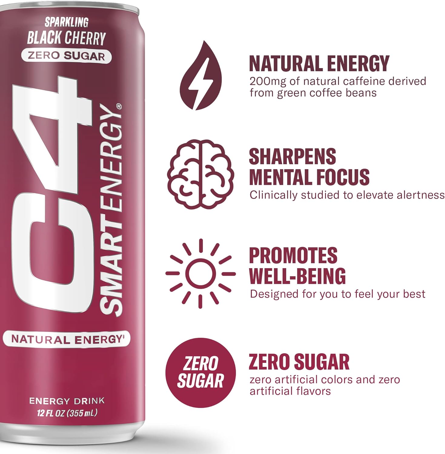 C4 Smart Energy Drink - Sugar Free Performance Fuel & Nootropic Brain Booster， Coffee Substitute or Alternative | Peach Mango Nectar 12 Oz - 12 Pack - Image 2